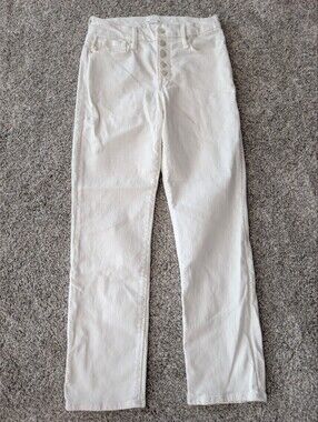 Good American Good Legs Straight Jeans Cloud White Button Fly 2/26